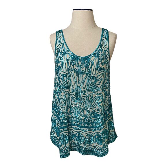 Calypso St. Barth Tops - Calypso St Barth Teal Blue Sequin Silk Tank‎ Top Size S